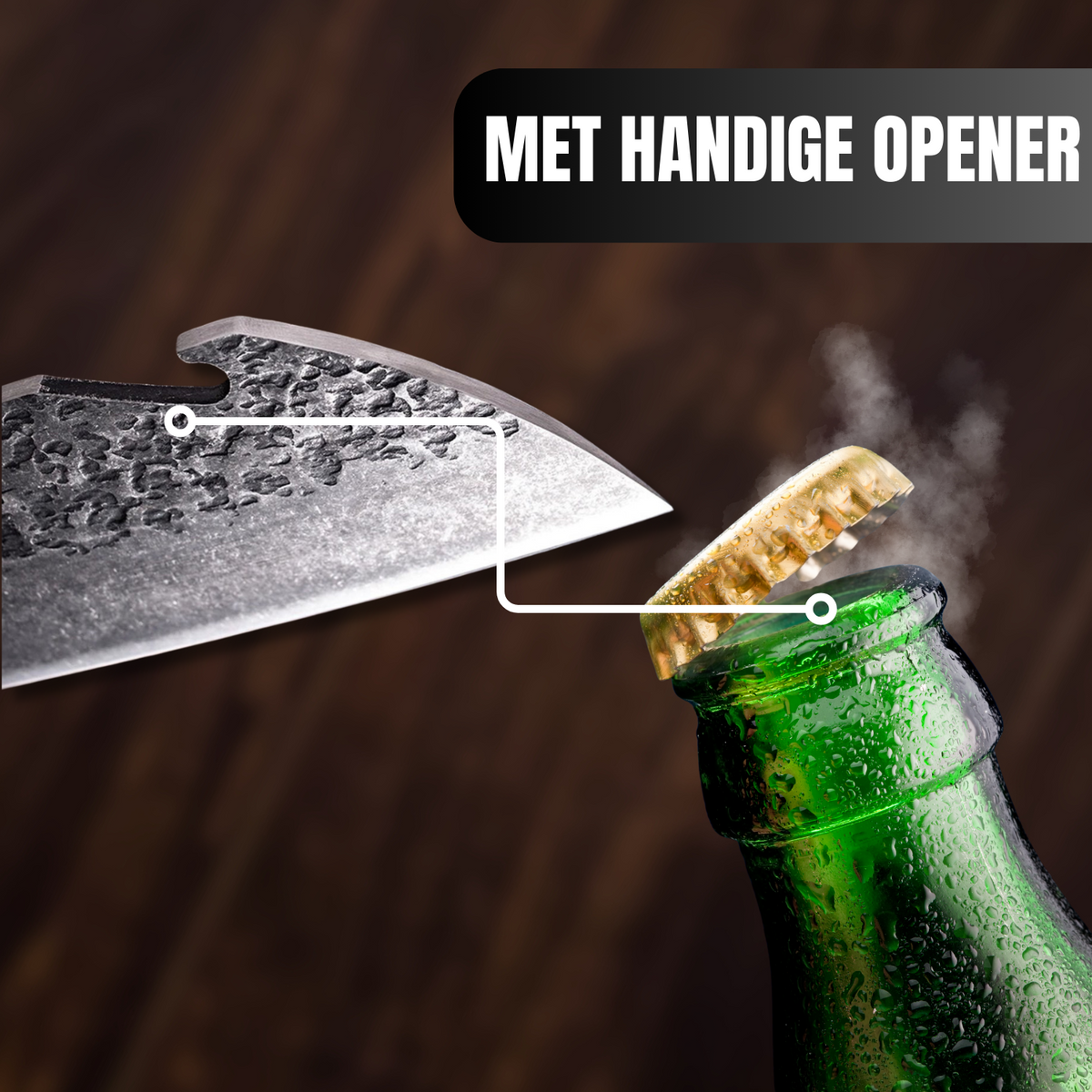 T&M Knives® - Gehamerd Koksmes Met Opener