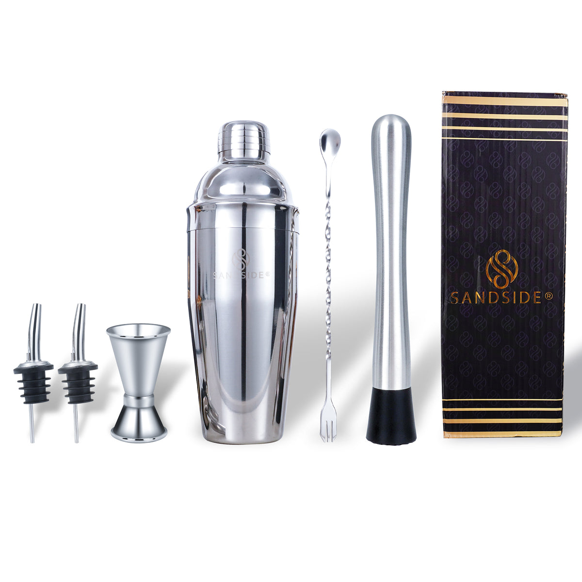 Cocktailset Silber Premium 7-teilig Erstklassig - Luxus-Geschenkbox