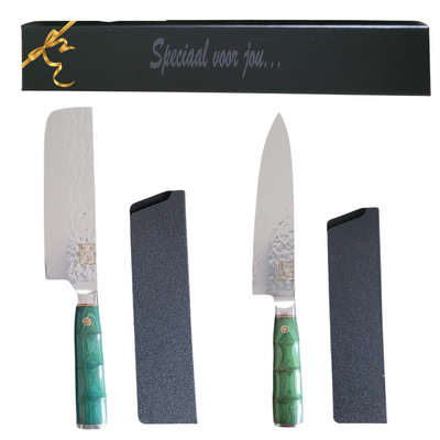 T&M Knives® - Damascus Mes Kiritsuke en Nakiri Parelmoer